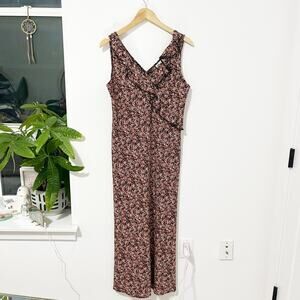 Darian Vintage Black & Pink Floral Print V Neck Maxi Dress Size 10